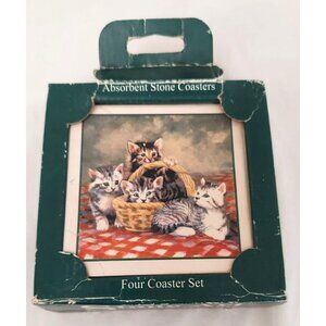 Coasters Kitten Set of Four Stone Art Absorbent Coaster  In Box Made in USA.